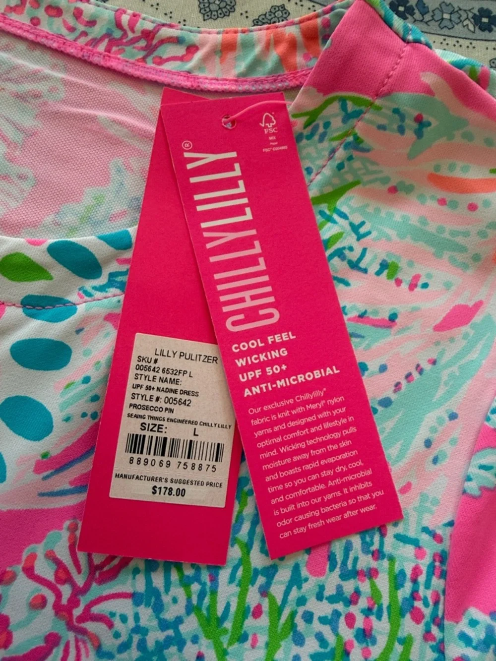 Lilly Pulitzer Hot Pink Floral Border-UPF 50+ Print Shift Dress - Picture 2 of 4
